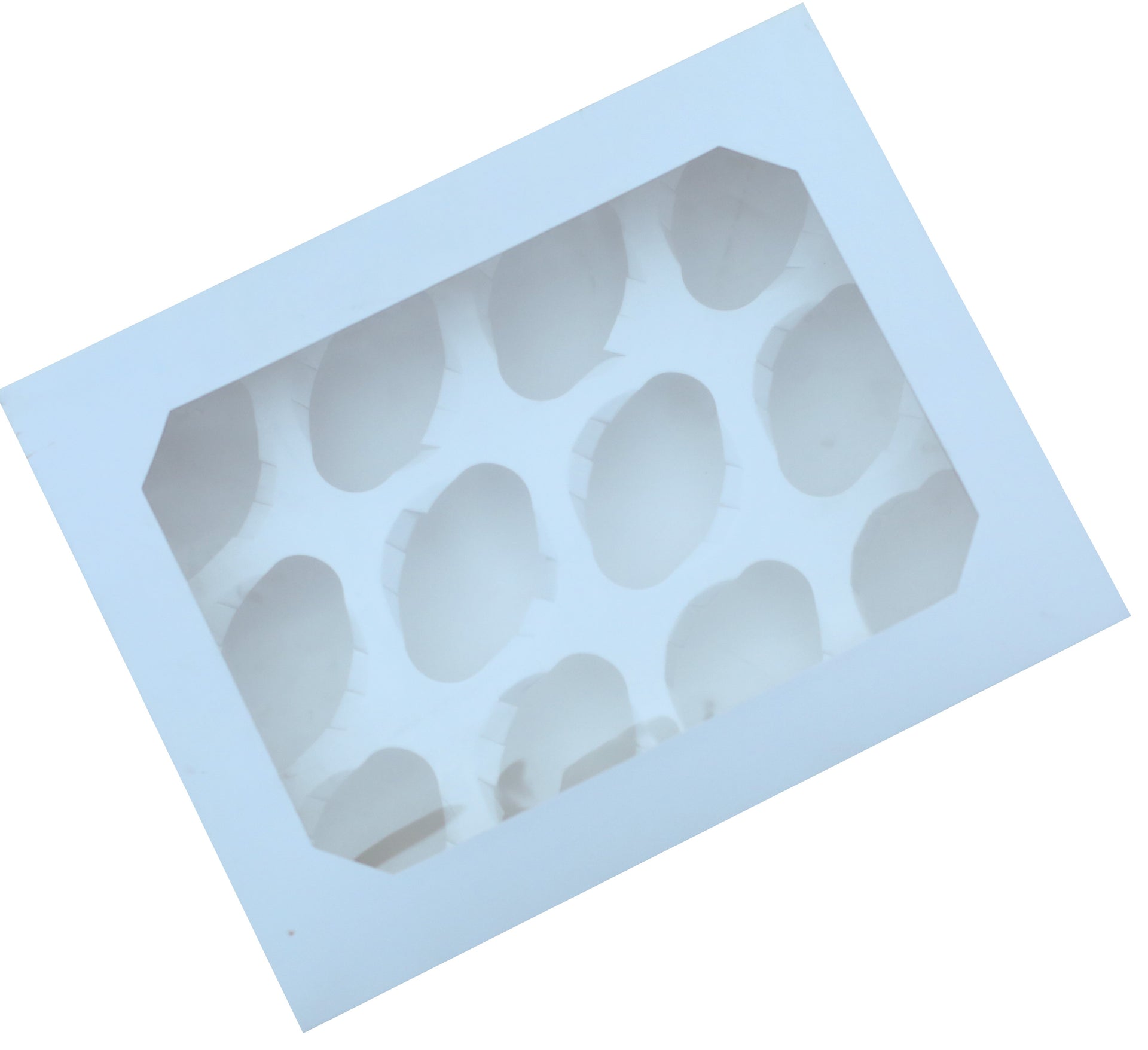 Pack of 5 White-Kraft Cupcake Boxes 12 Hole with Window & Stickers
